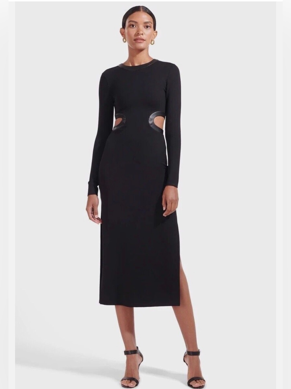 STAUD Dolce Long Sleeve Black Cutout Midi Dress Size S
